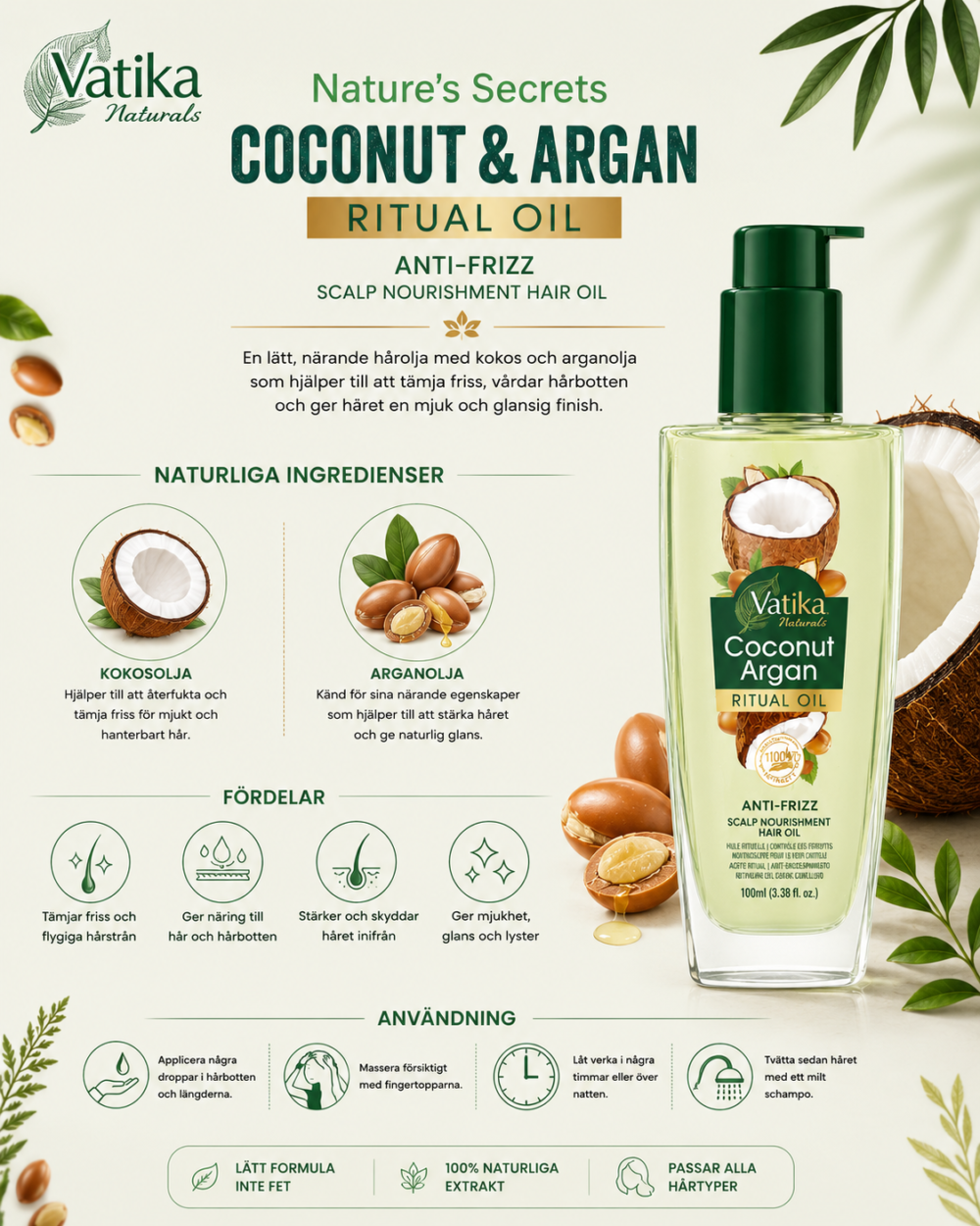 Vatika Naturals Coconut Argan Ritual Oil – 100 ml - Bild 2