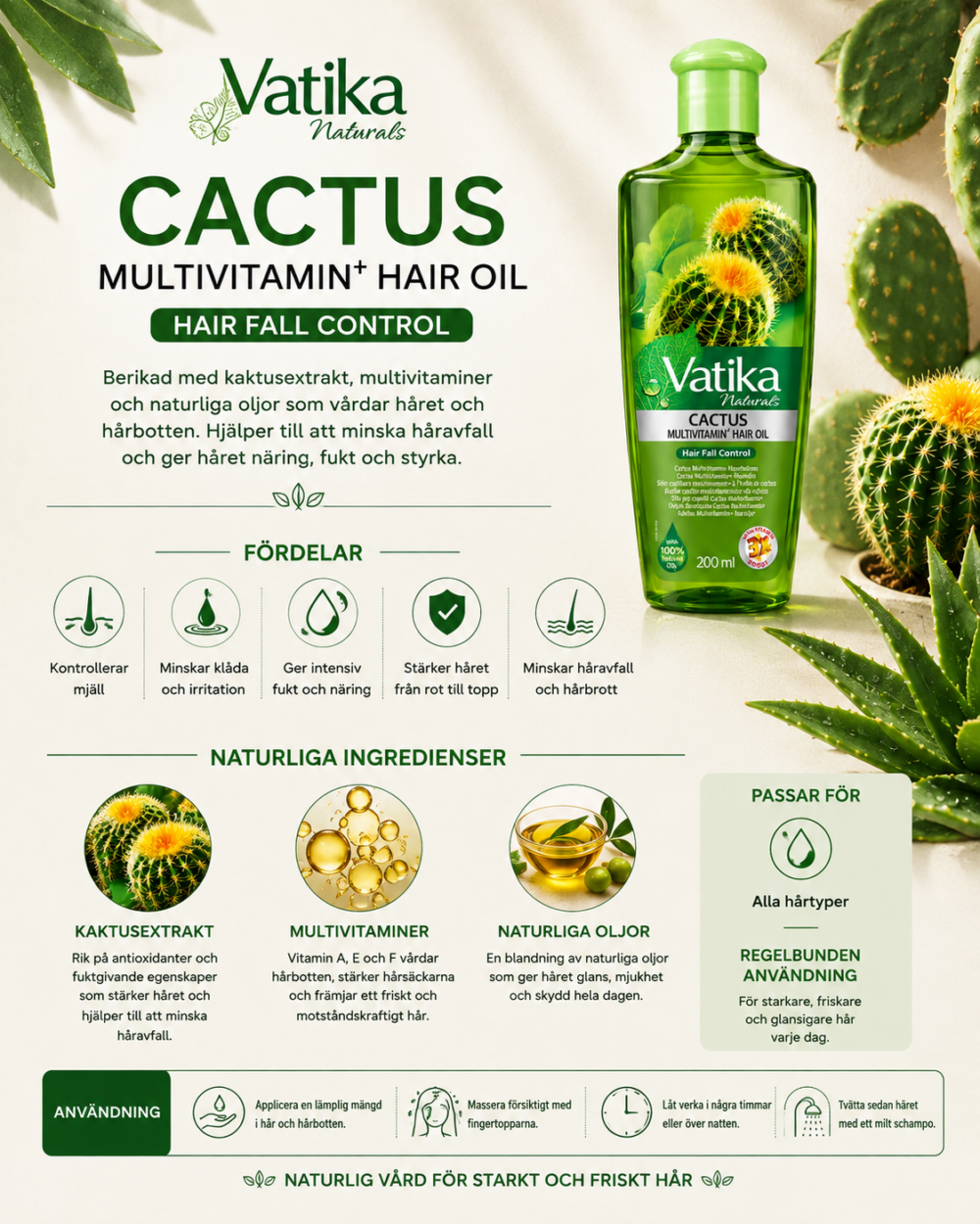 Vatika Naturals Cactus Hair Oil – 200 ml - - Bild 2